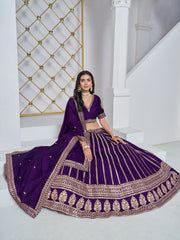 Violet Art Silk Embroidered and Sequins Work Lehenga Choli